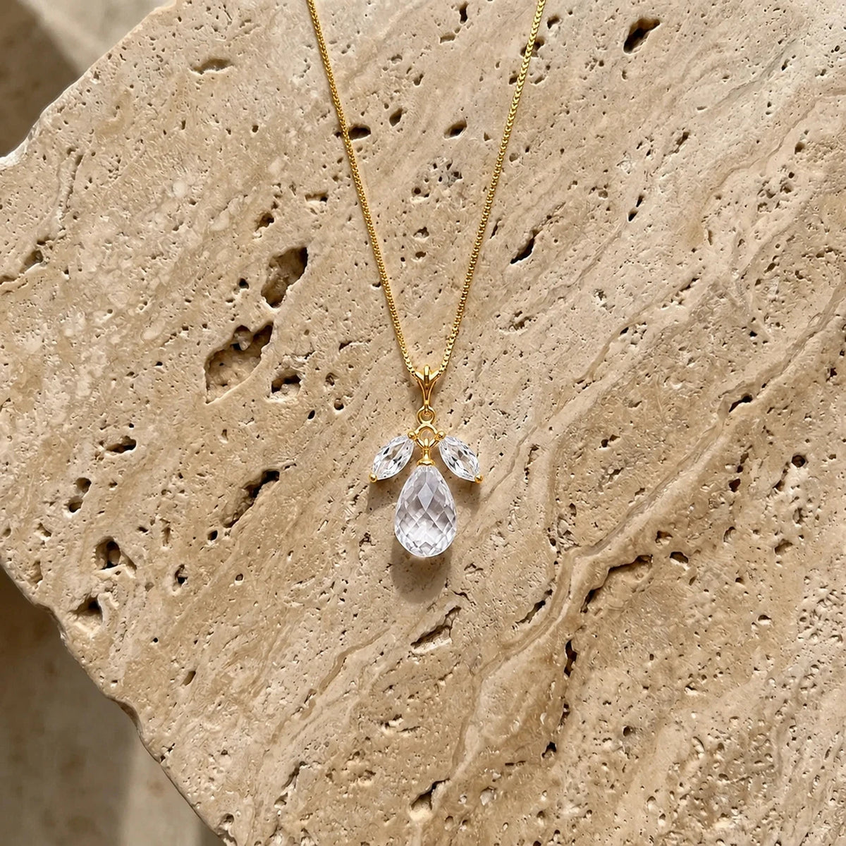 Yellow Gold Necklace White Topaz — Laura Necklace, view 3
