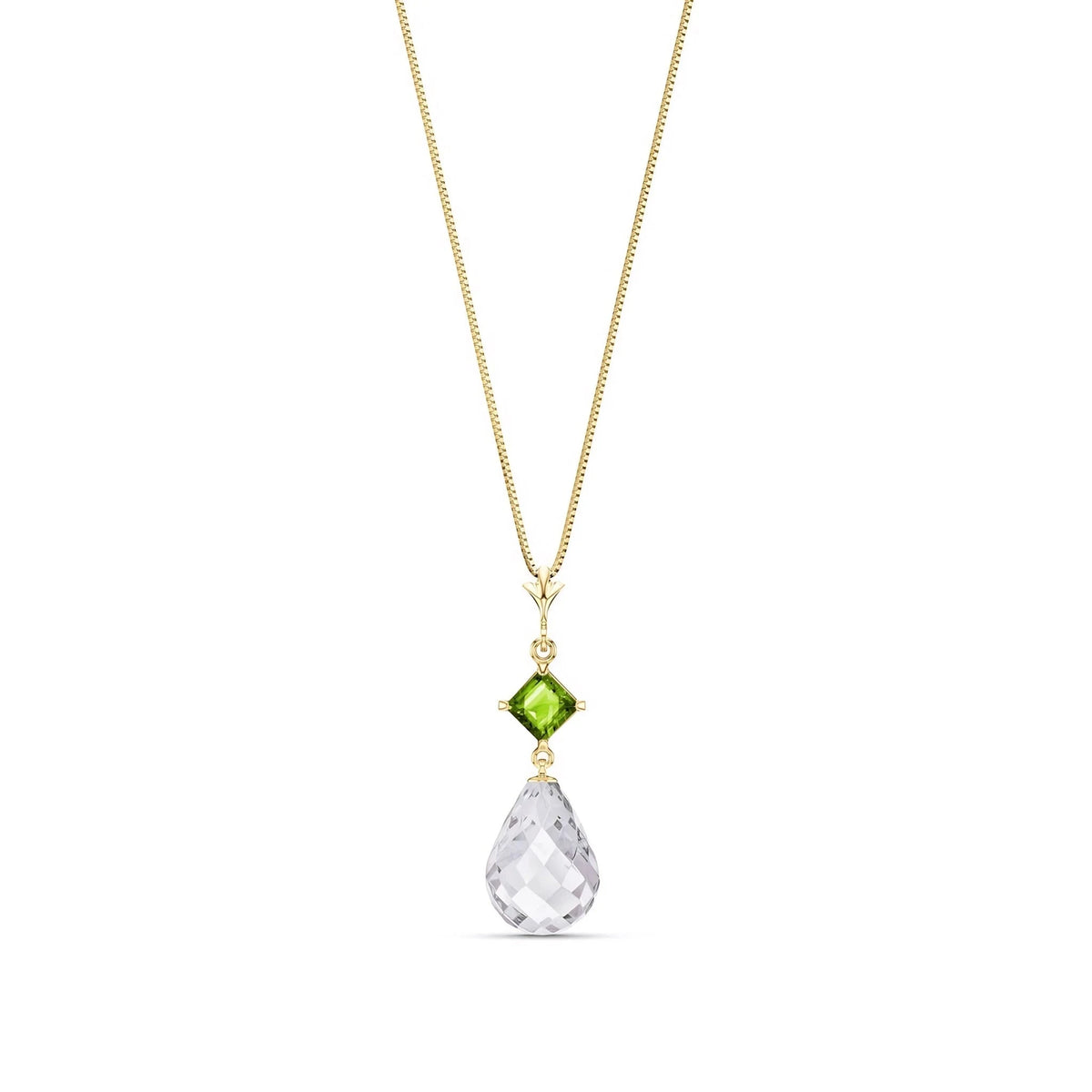 Yellow Gold Necklace White Topaz & Peridot — Saveria Pendant Necklace, front view