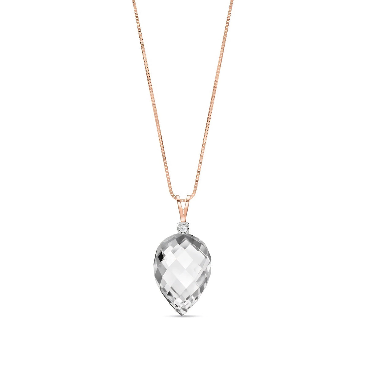 Rose Gold Necklace Diamond & White Topaz — Ornella Pendant Necklace, front view
