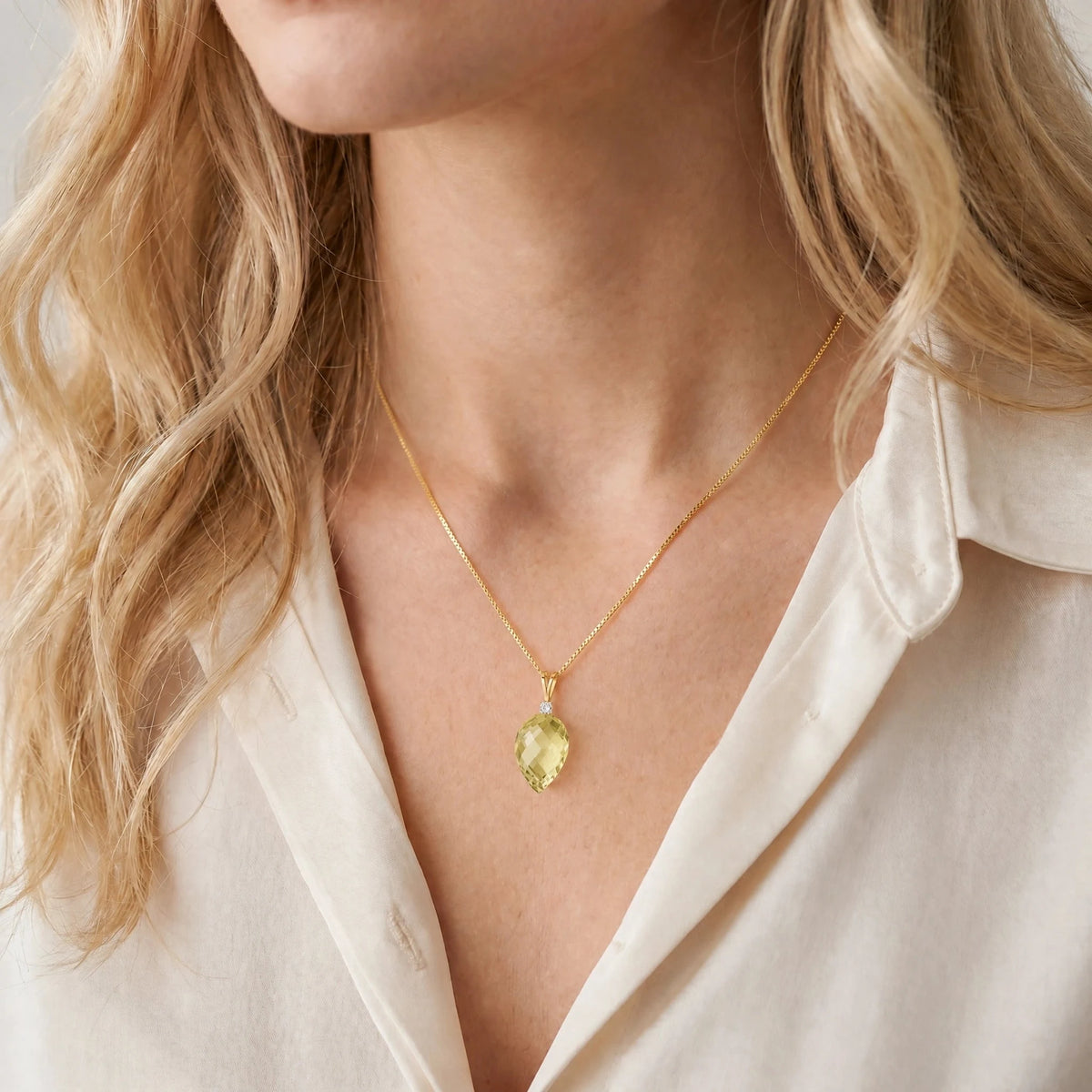 Yellow Gold Necklace Lemon Quartz & Diamond — Ornella Pendant Necklace, view 4