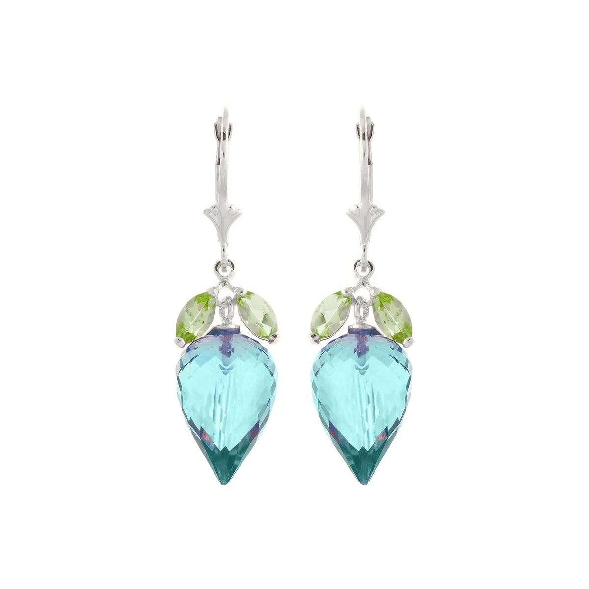 White Gold Earrings Blue Topaz & Peridot — Ornella Earrings, view 2