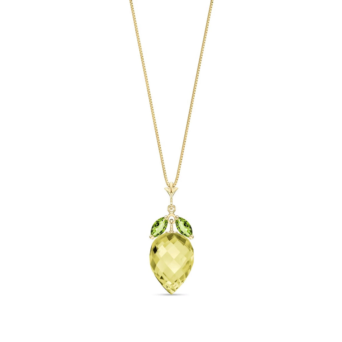 Yellow Gold Necklace Lemon Quartz & Peridot — Graziella Pendant Necklace, front view