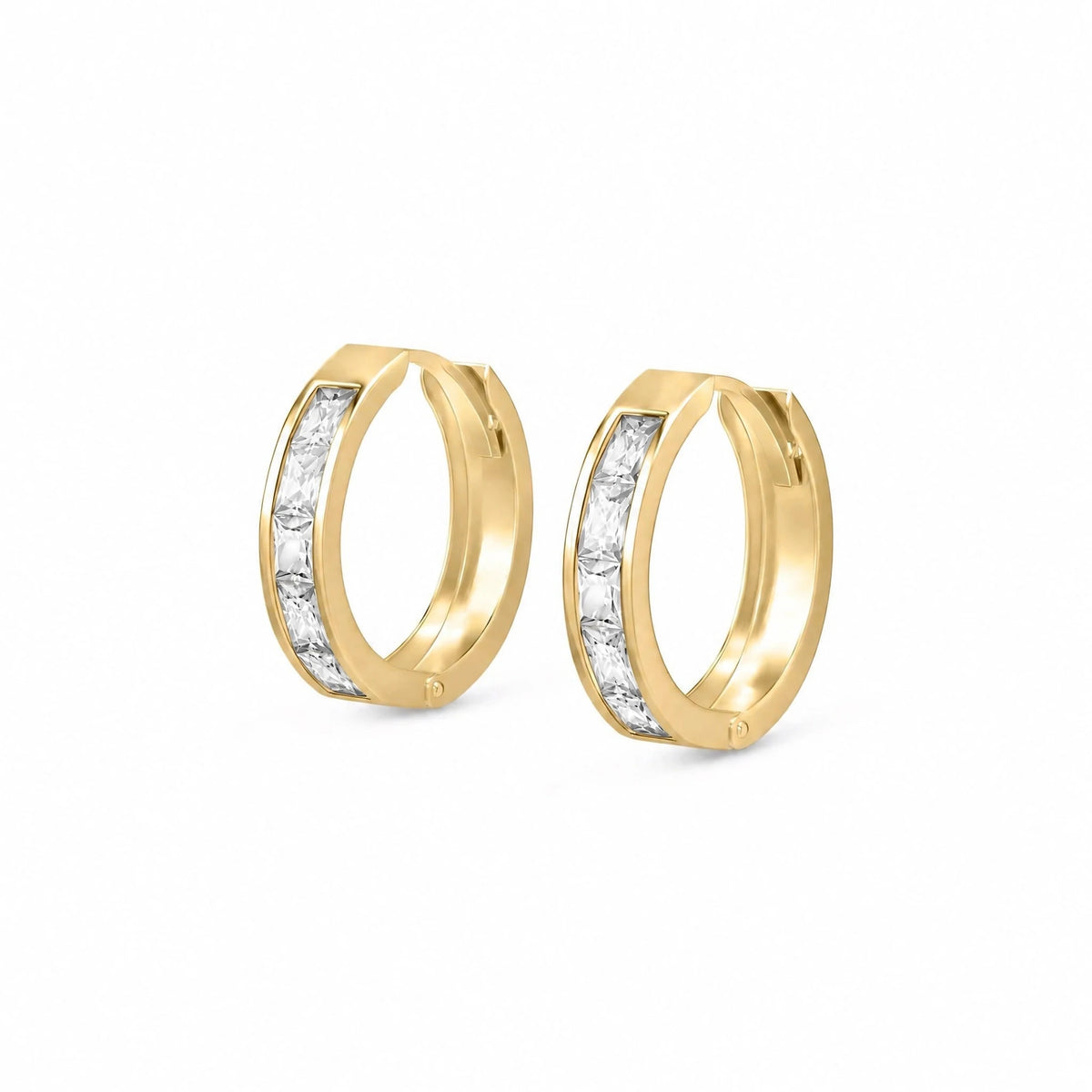 Yellow Gold Earrings Diamond — Drusilla Huggie Earrings, front view