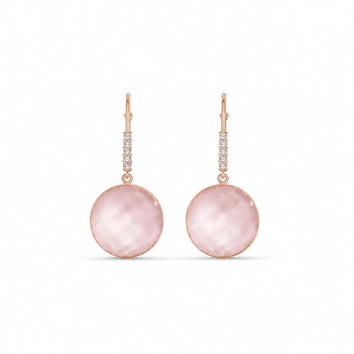 Rose Gold Earrings Rose Quartz & Diamond — Felicia Earrings, front view
