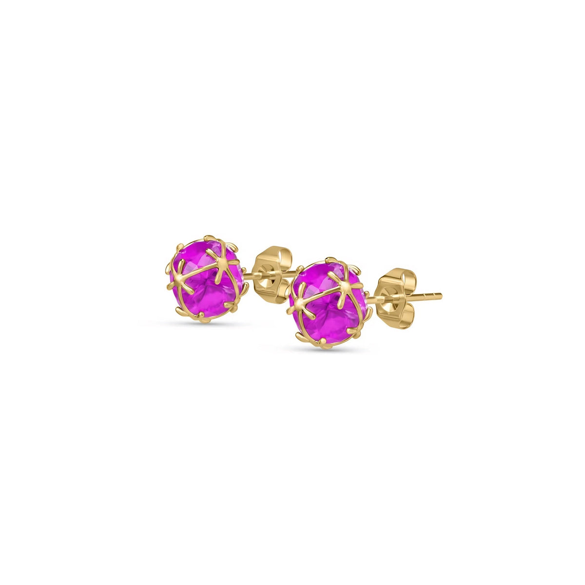 Yellow Gold Earrings Pink Topaz — Alida Earrings, front view