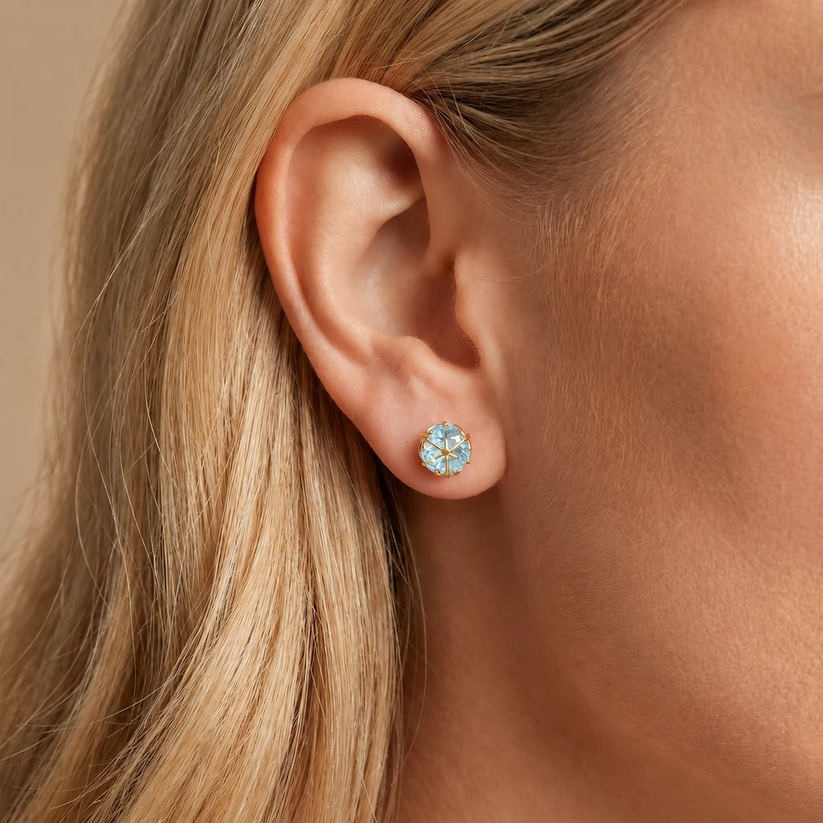 Yellow Gold Earrings Aquamarine — Alida Earrings, view 5