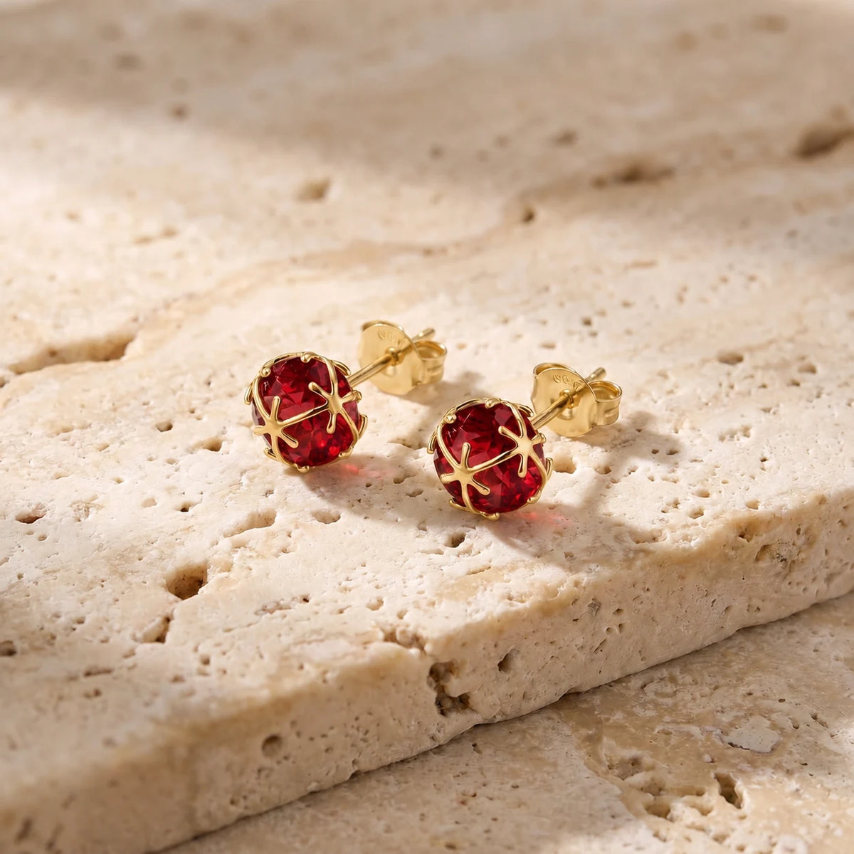 Yellow Gold Earrings Ruby — Alida Earrings, view 3