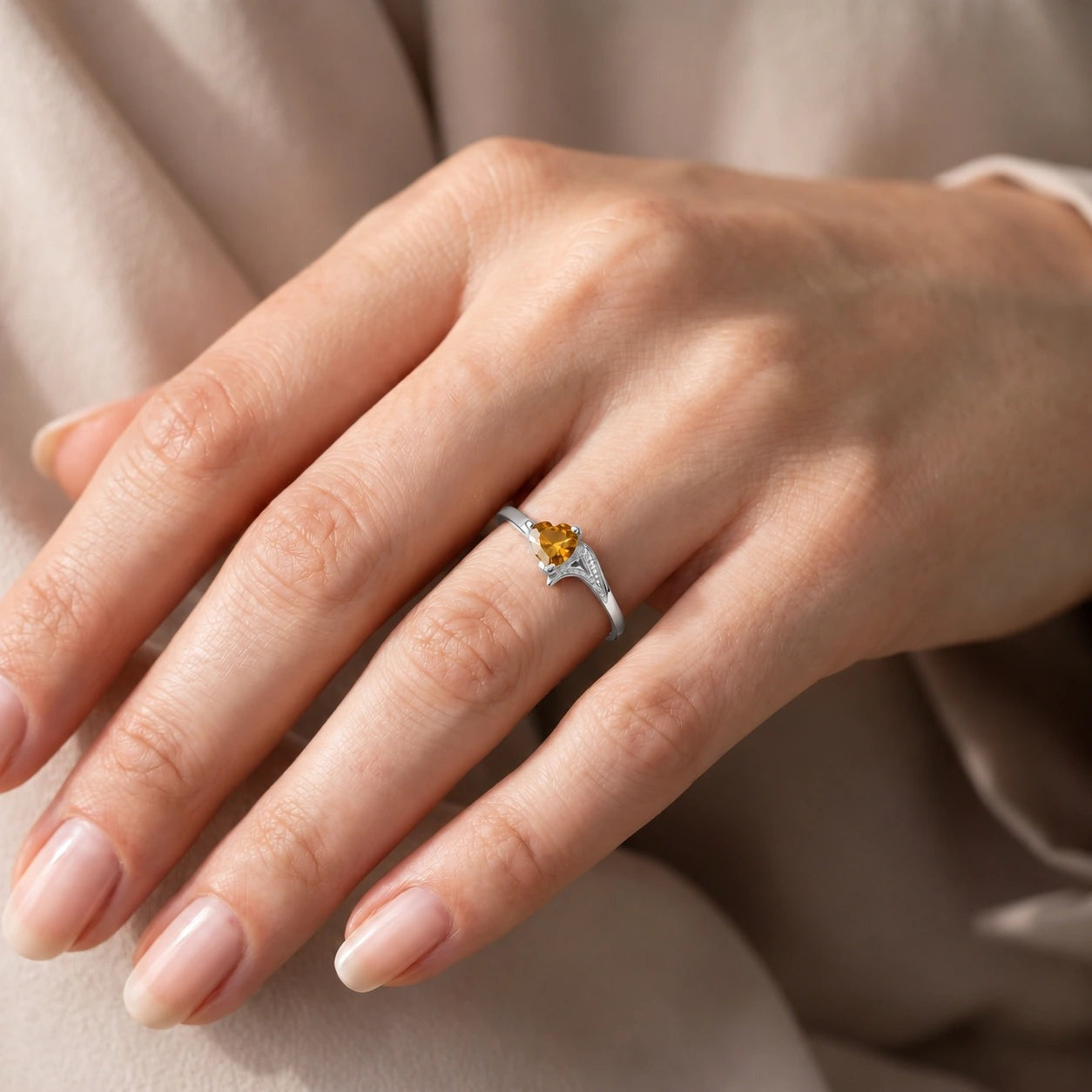 White Gold Eternal Ring Citrine 10K — Elena