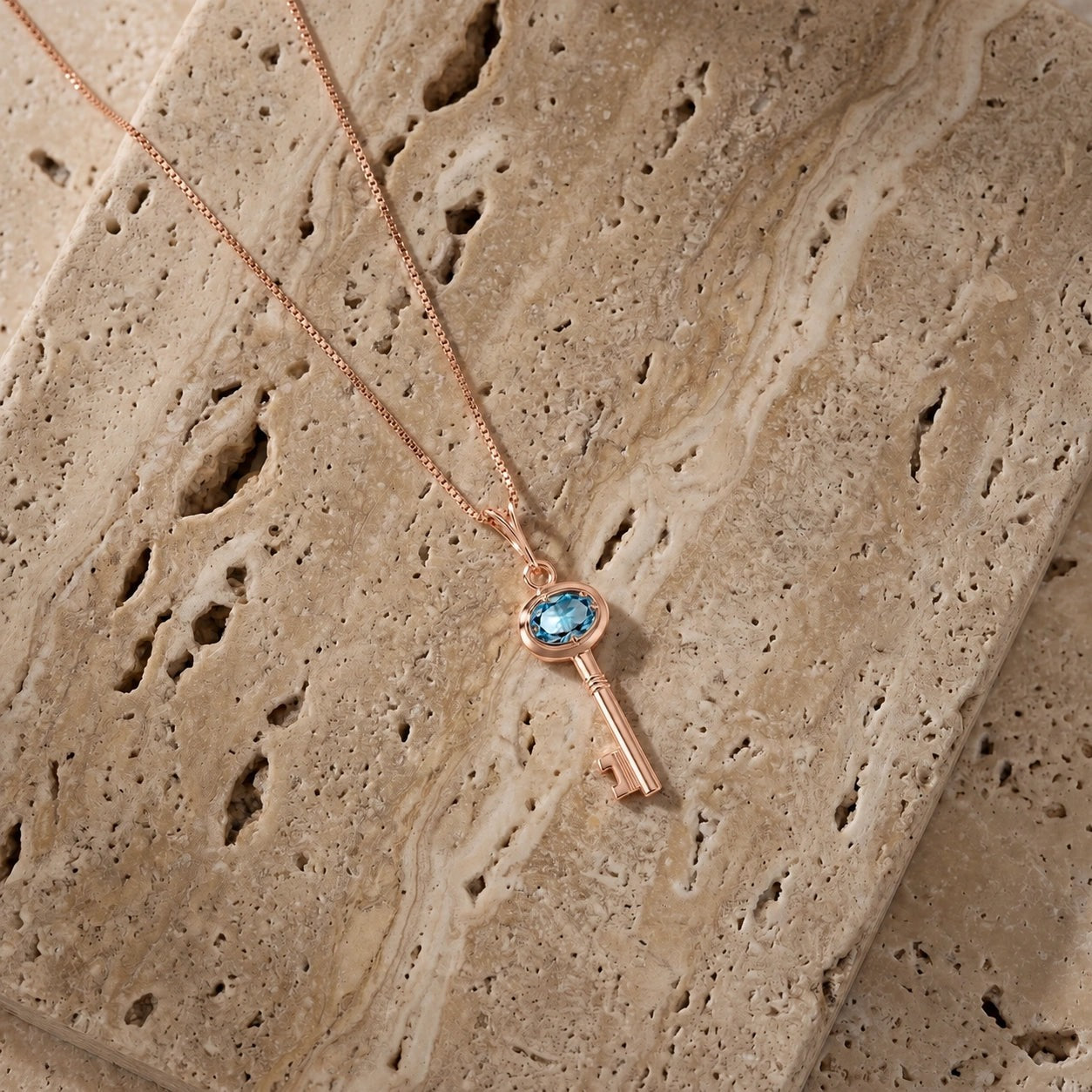 Rose Gold Pendant Necklace Blue Topaz 10K — Marcella