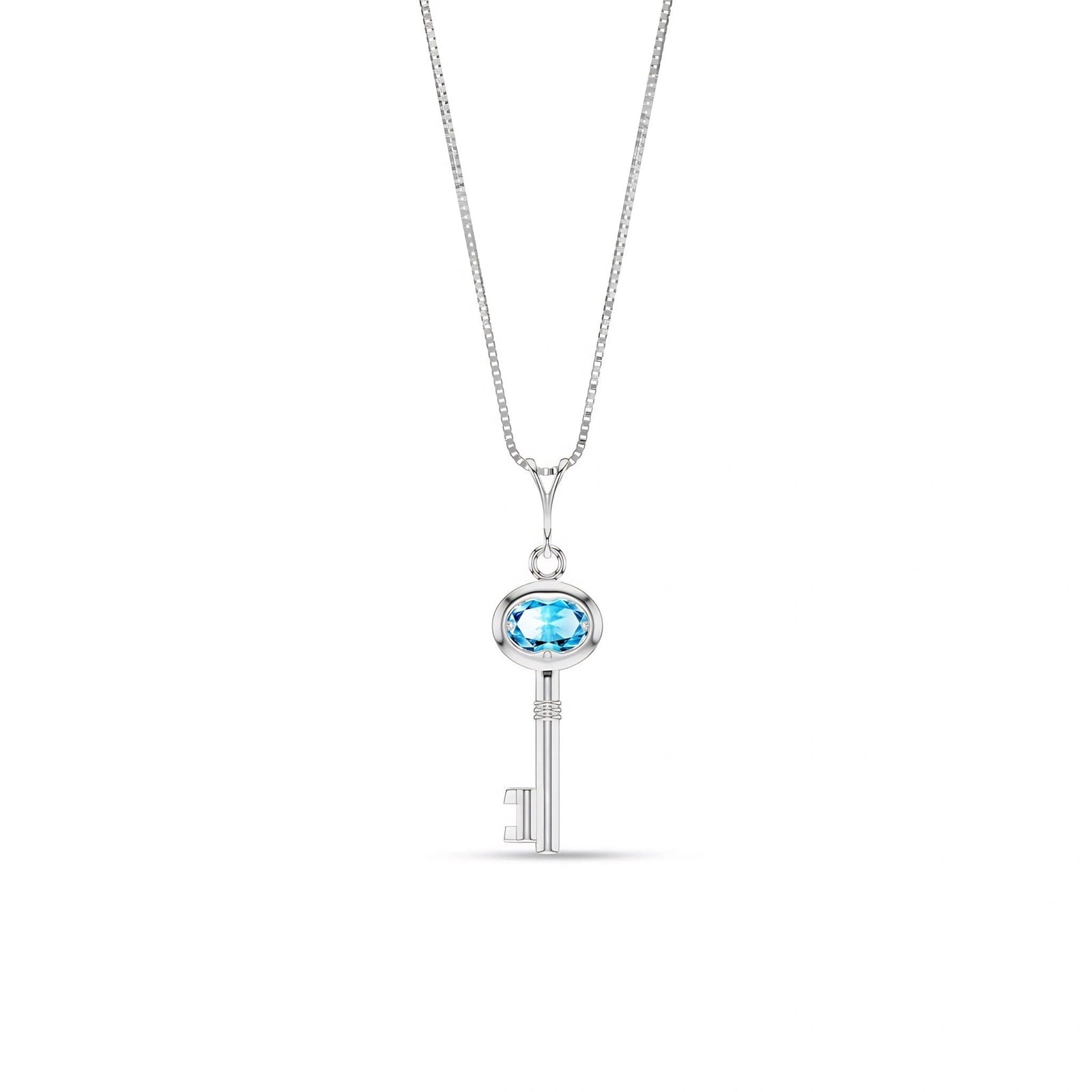 White Gold Pendant Necklace Blue Topaz 10K — Marcella