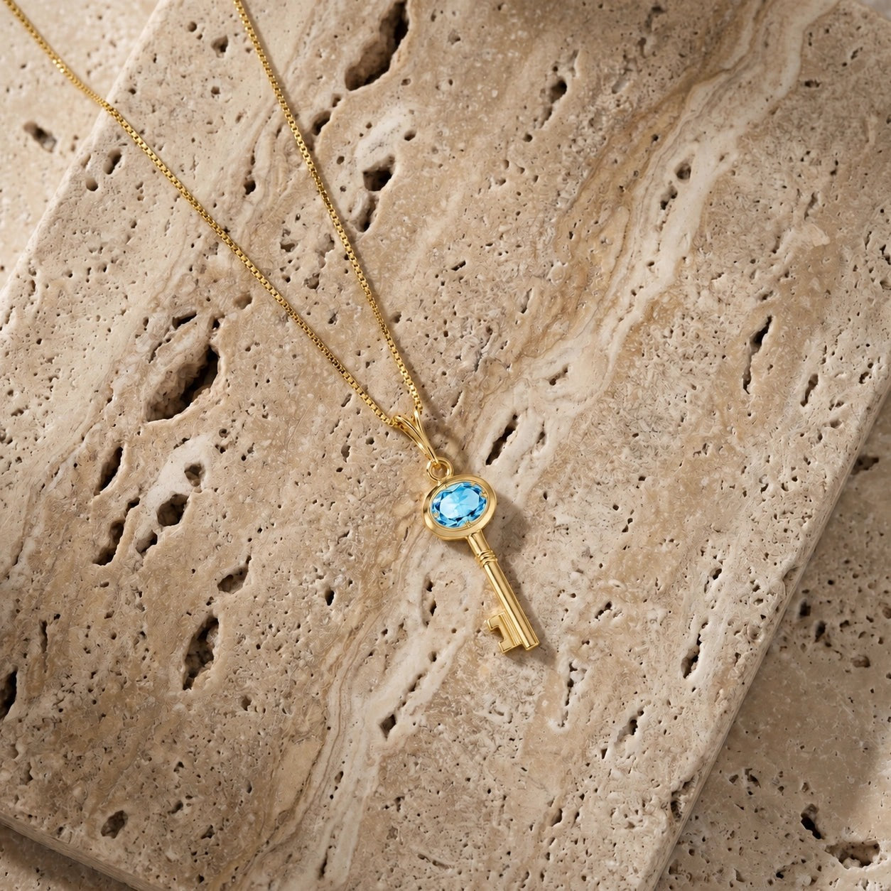 Yellow Gold Pendant Necklace Blue Topaz 10K — Marcella