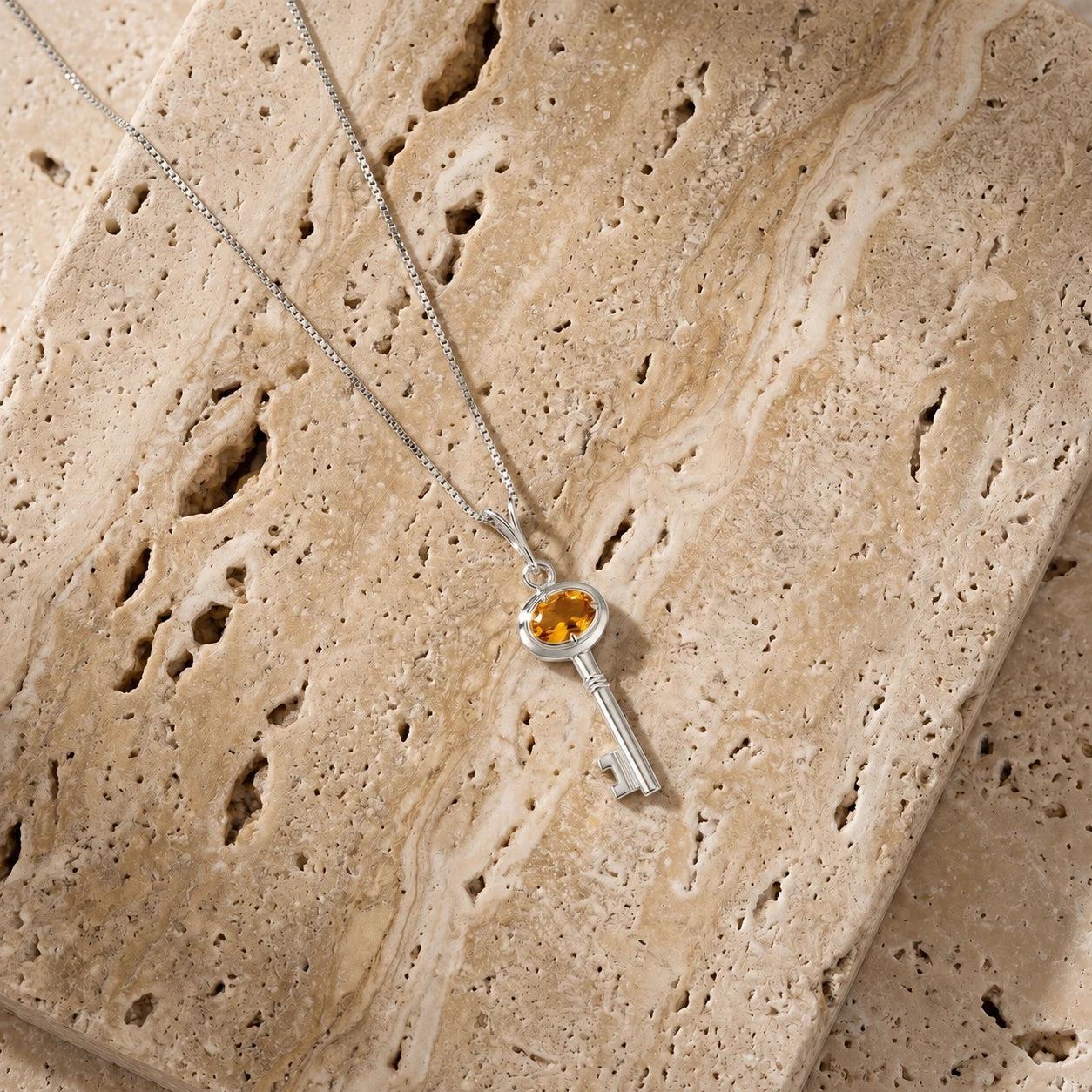 White Gold Pendant Necklace Citrine 10K — Marcella