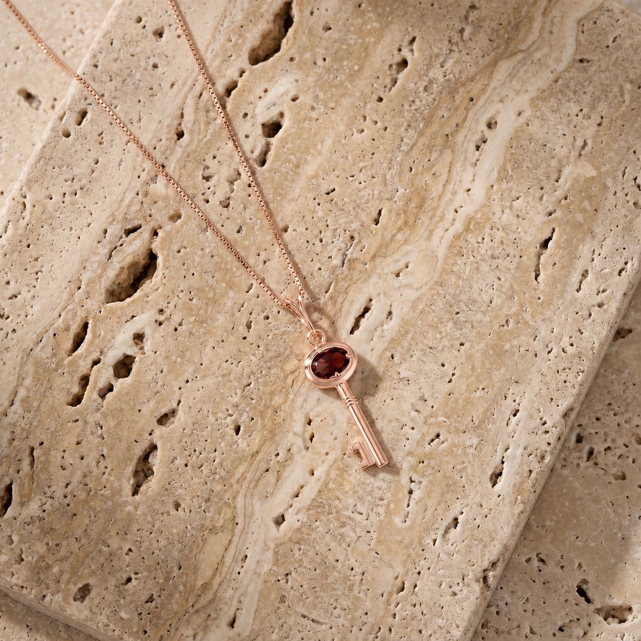 Rose Gold Pendant Necklace Garnet 10K — Marcella