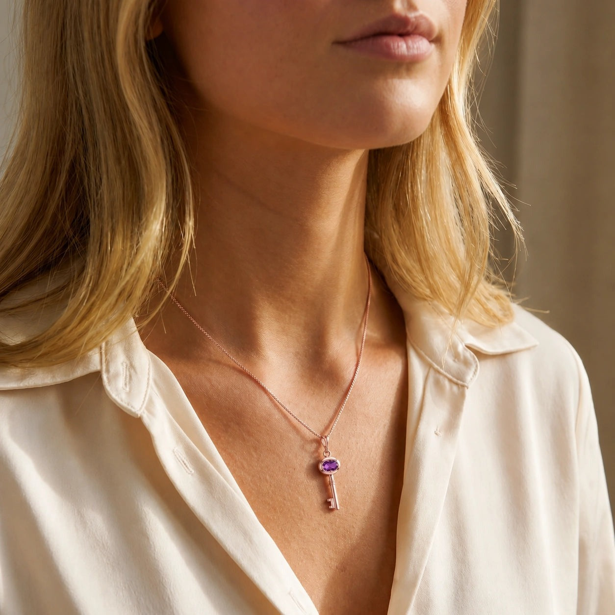 Rose Gold Pendant Necklace Amethyst 10K — Marcella