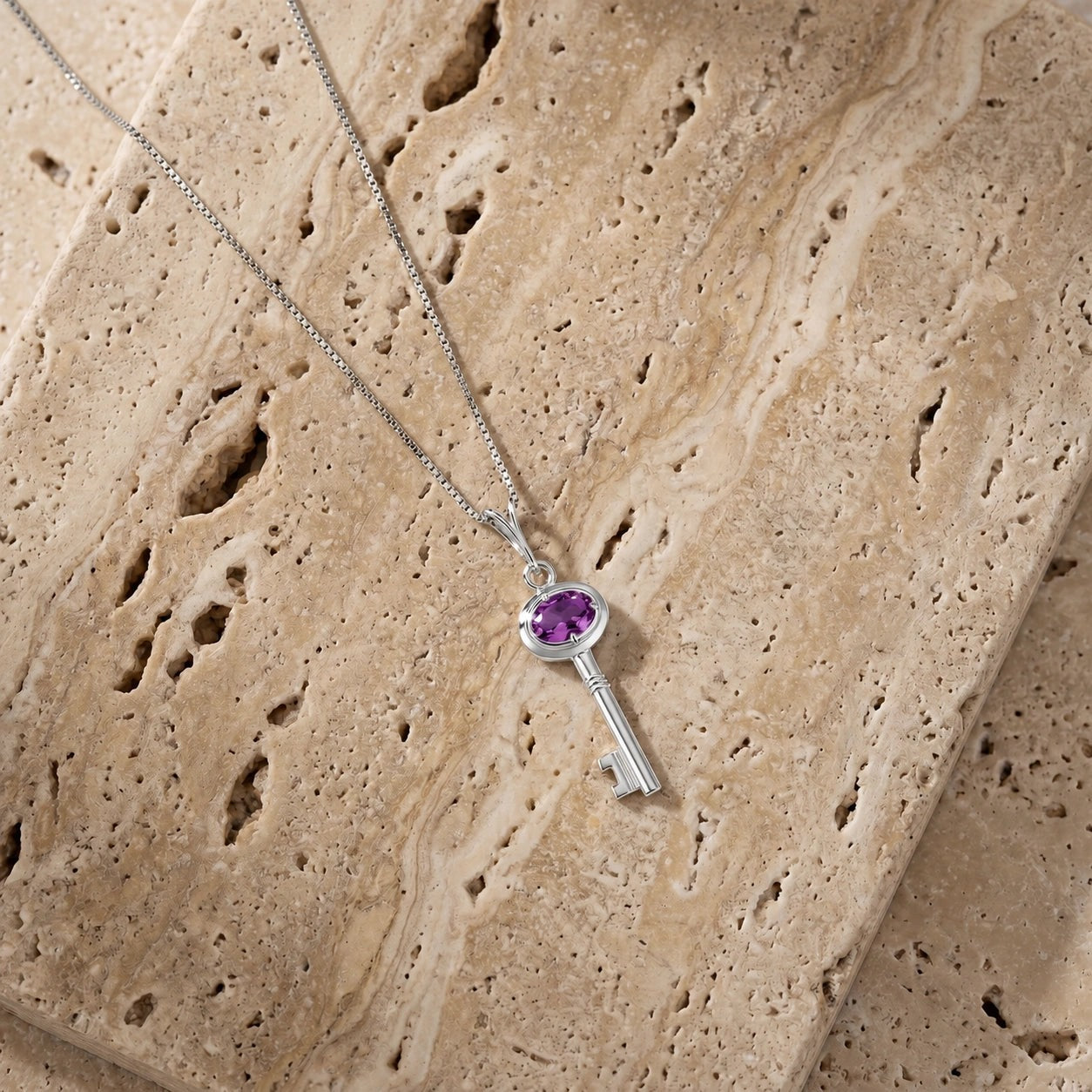 White Gold Pendant Necklace Amethyst 10K — Marcella