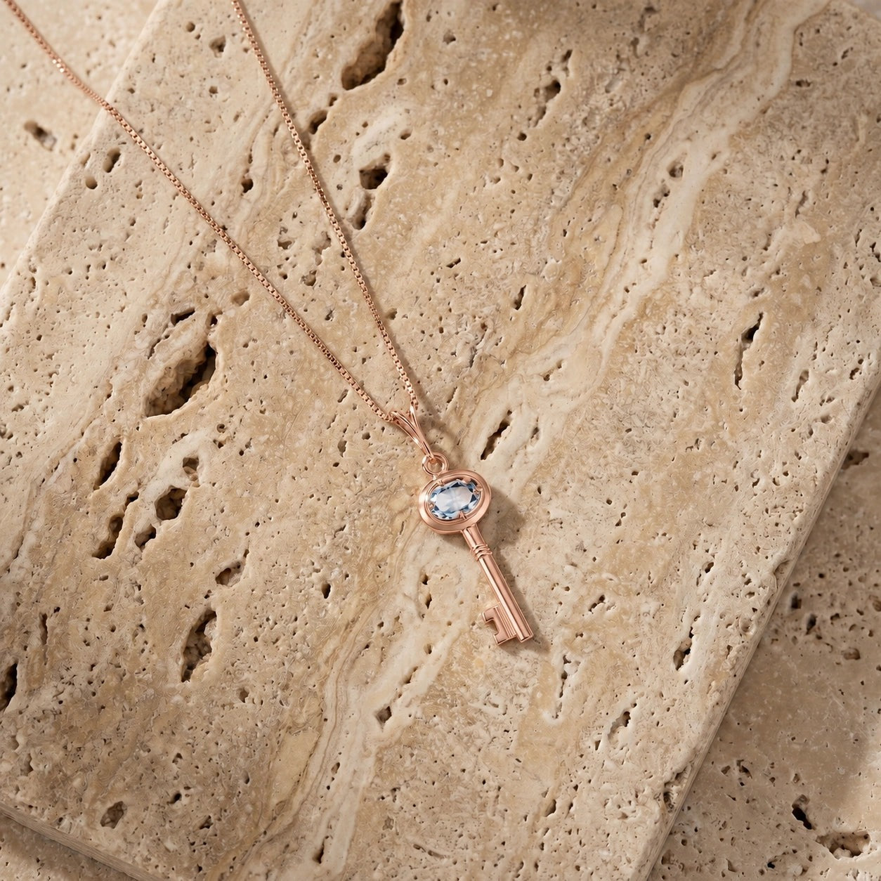 Rose Gold Pendant Necklace Aquamarine 10K — Marcella