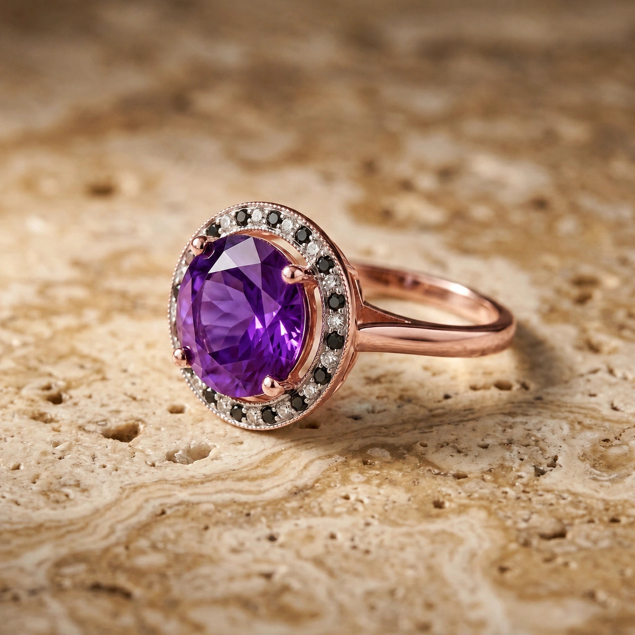 Rose Gold Ring Amethyst 10K — Eleonora