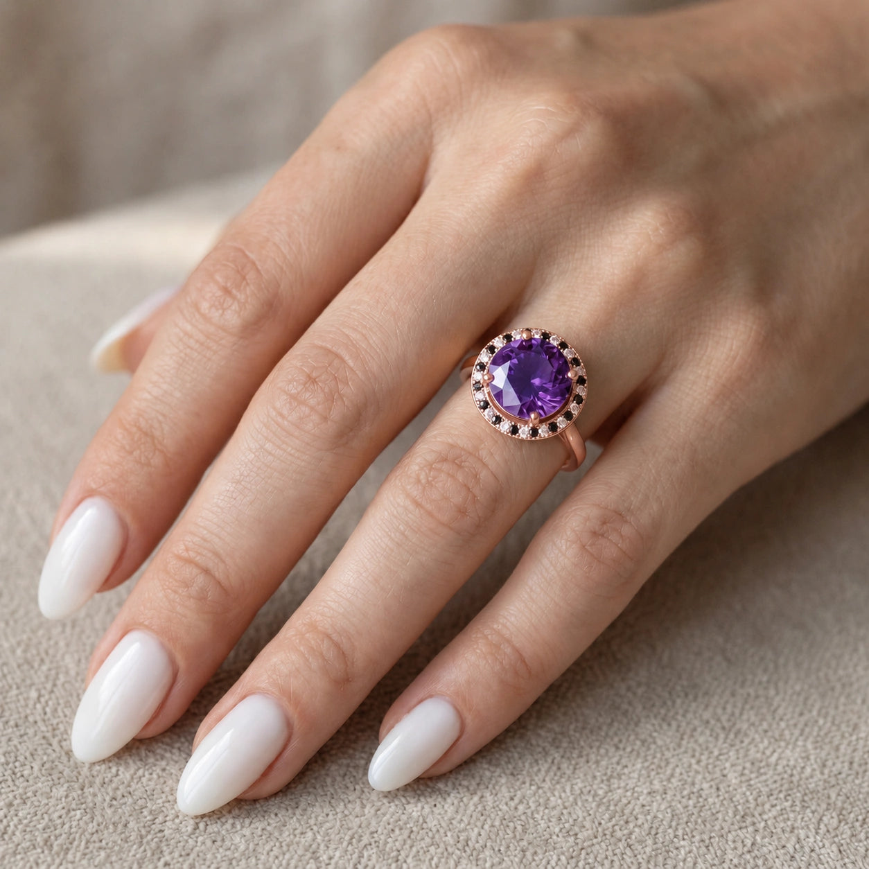 Rose Gold Ring Amethyst 10K — Eleonora