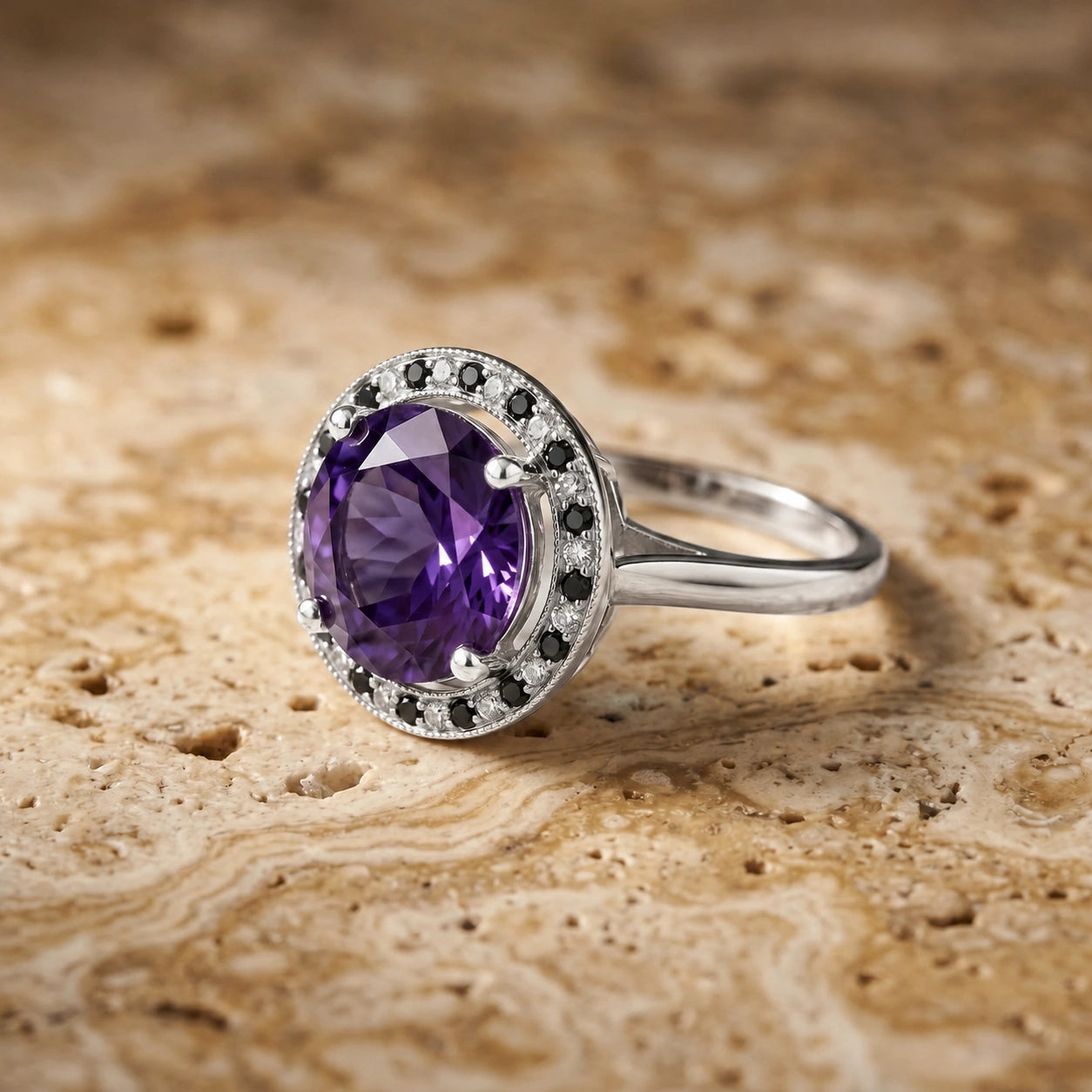 White Gold Ring Amethyst 10K — Eleonora