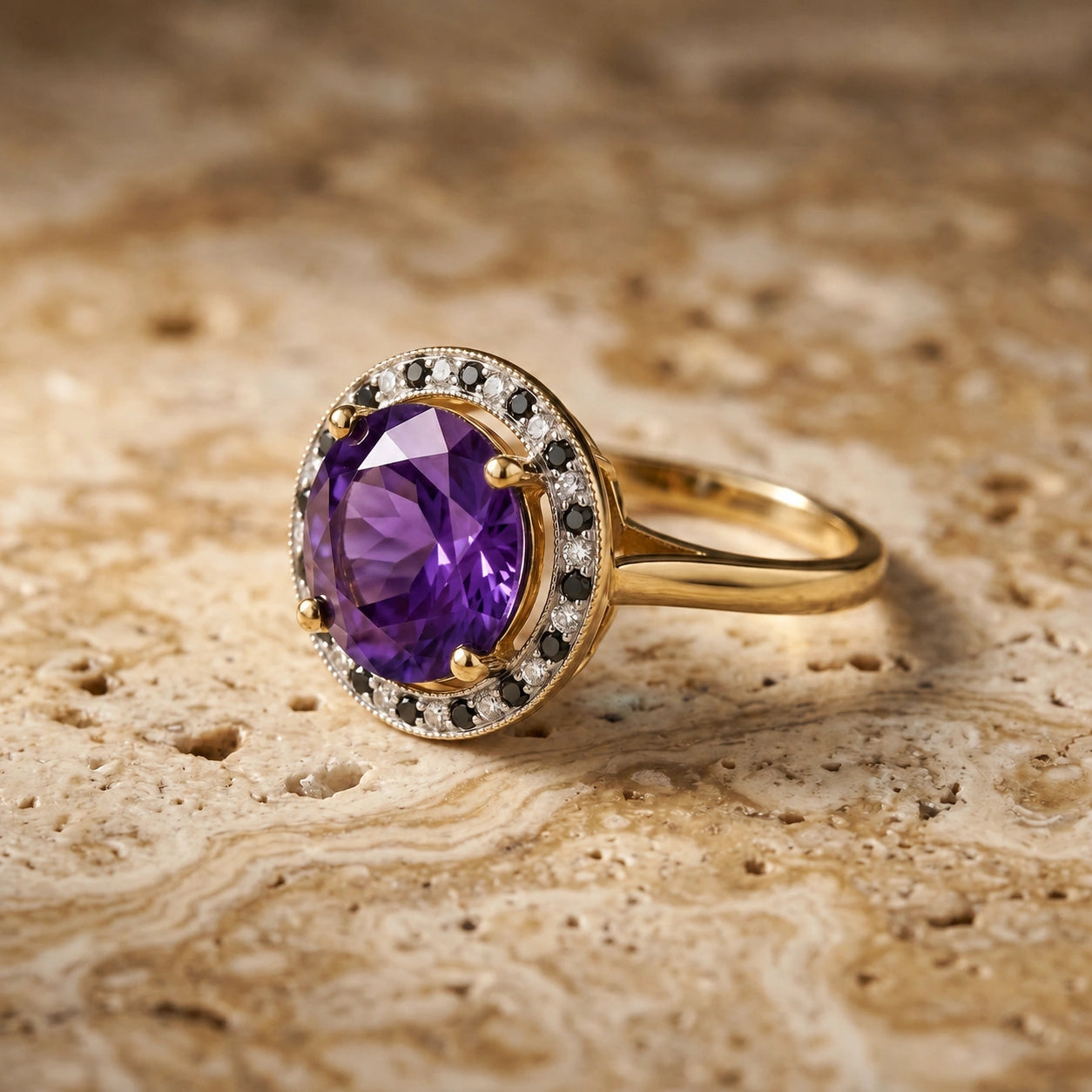 Yellow Gold Ring Amethyst 10K — Eleonora