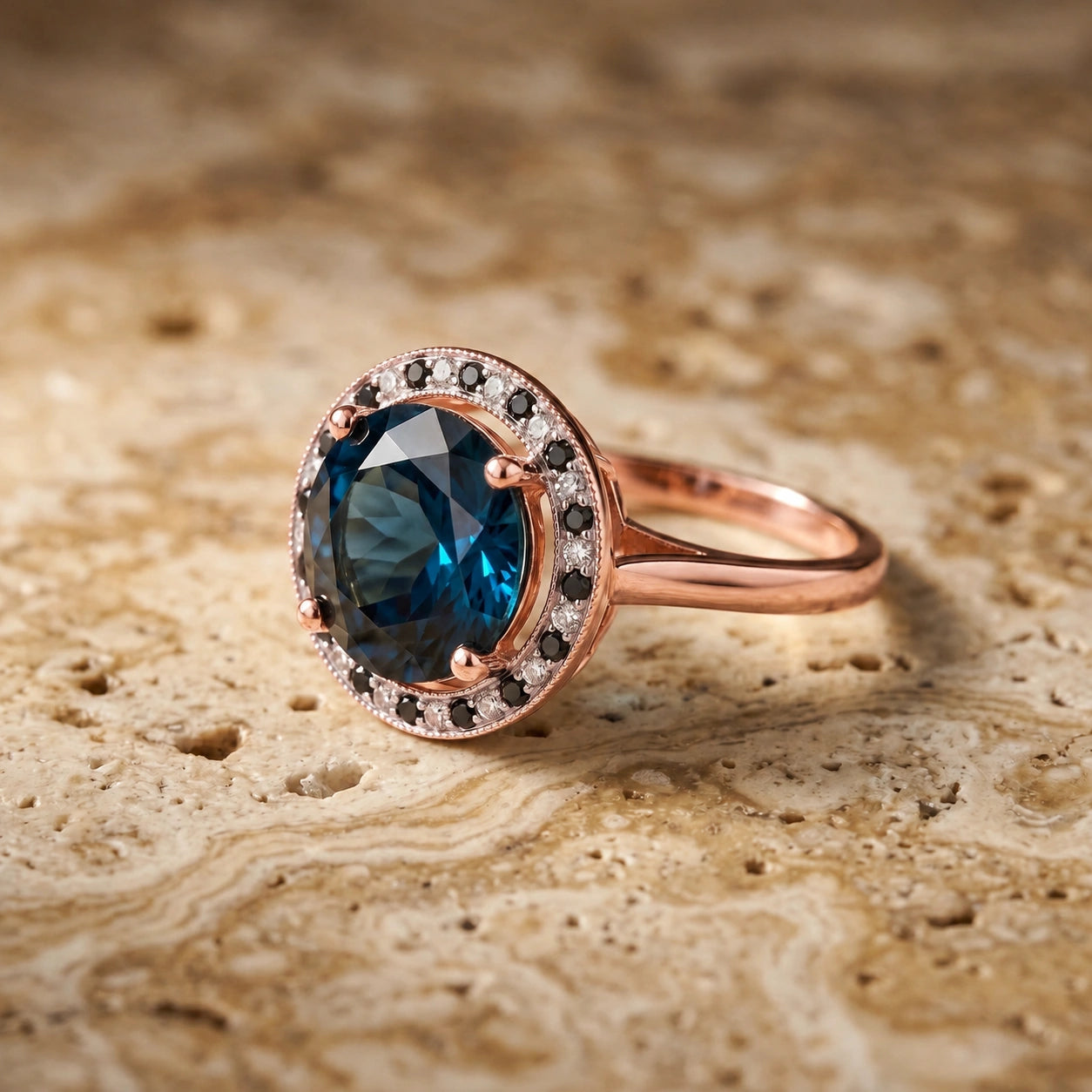 Rose Gold Ring Blue Topaz 10K — Eleonora