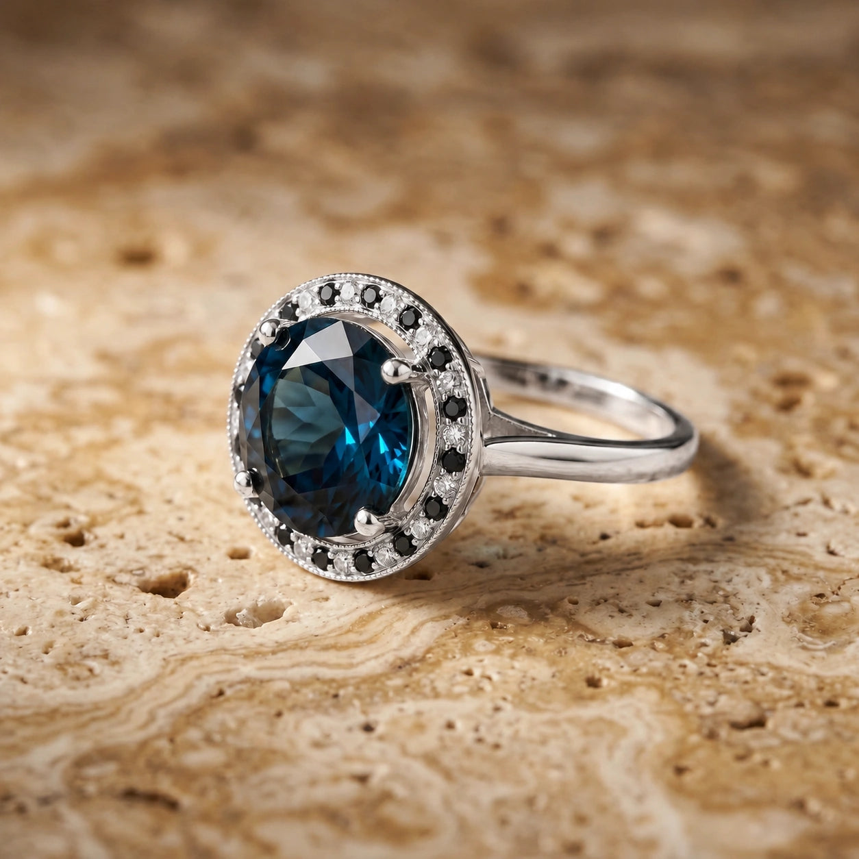 White Gold Ring Blue Topaz 10K — Eleonora