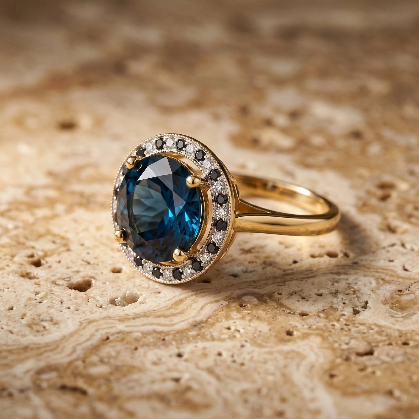Yellow Gold Ring Blue Topaz 10K — Eleonora