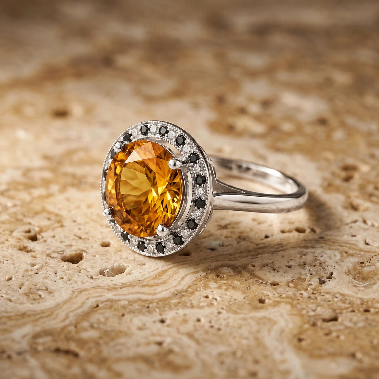 White Gold Ring Citrine 10K — Eleonora