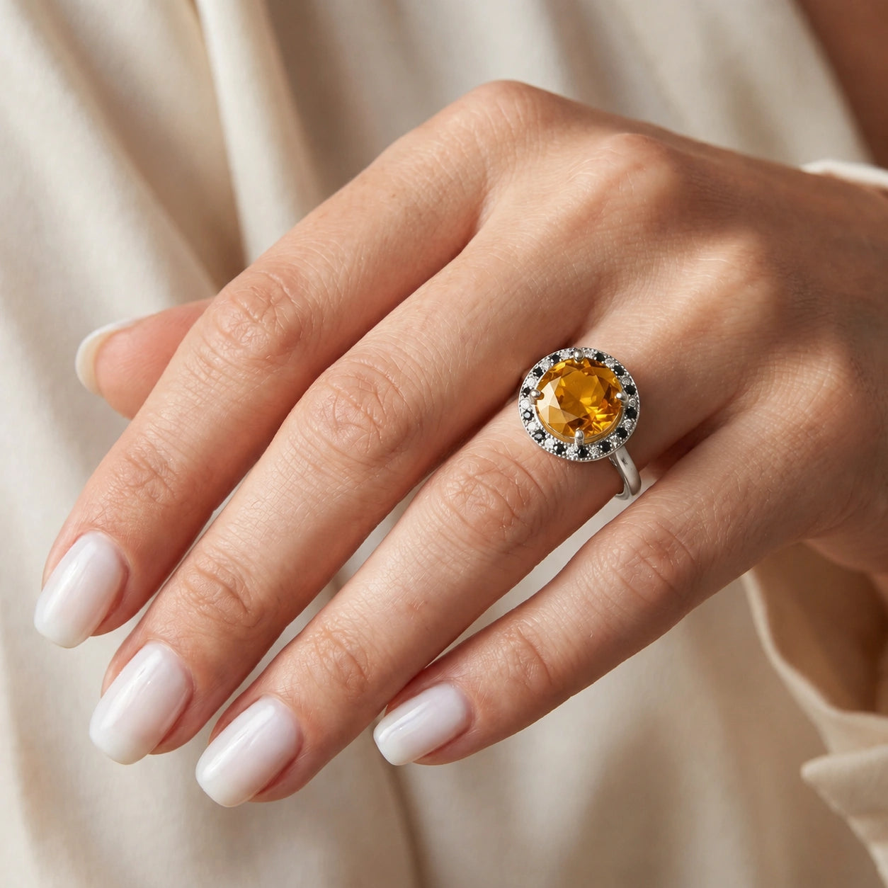 White Gold Ring Citrine 10K — Eleonora