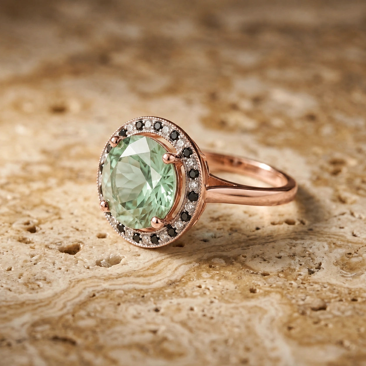 Rose Gold Ring Green Amethyst 10K — Eleonora