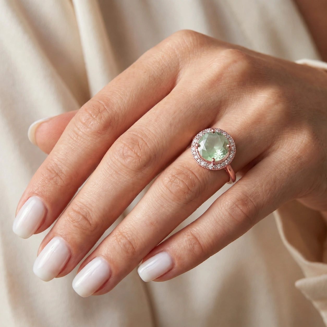 Rose Gold Ring Green Amethyst 10K — Eleonora