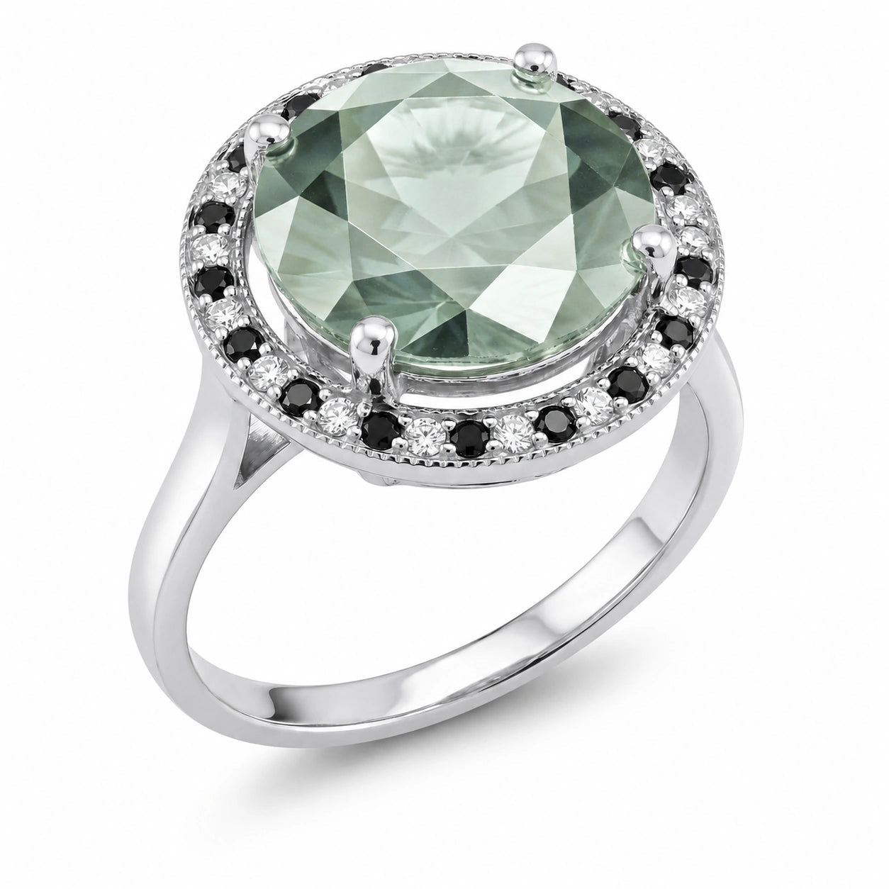White Gold Ring Green Amethyst 10K — Eleonora