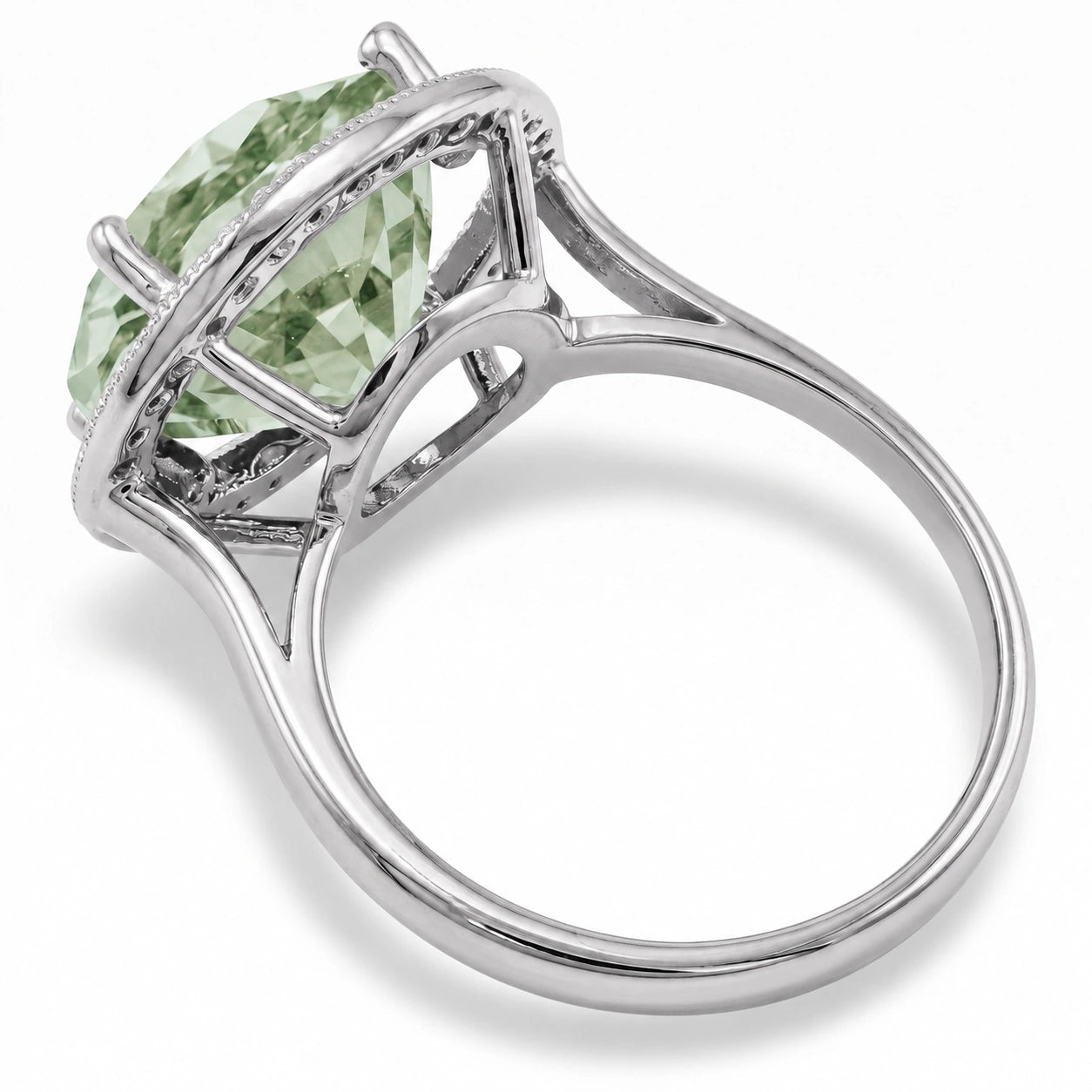 White Gold Ring Green Amethyst 10K — Eleonora