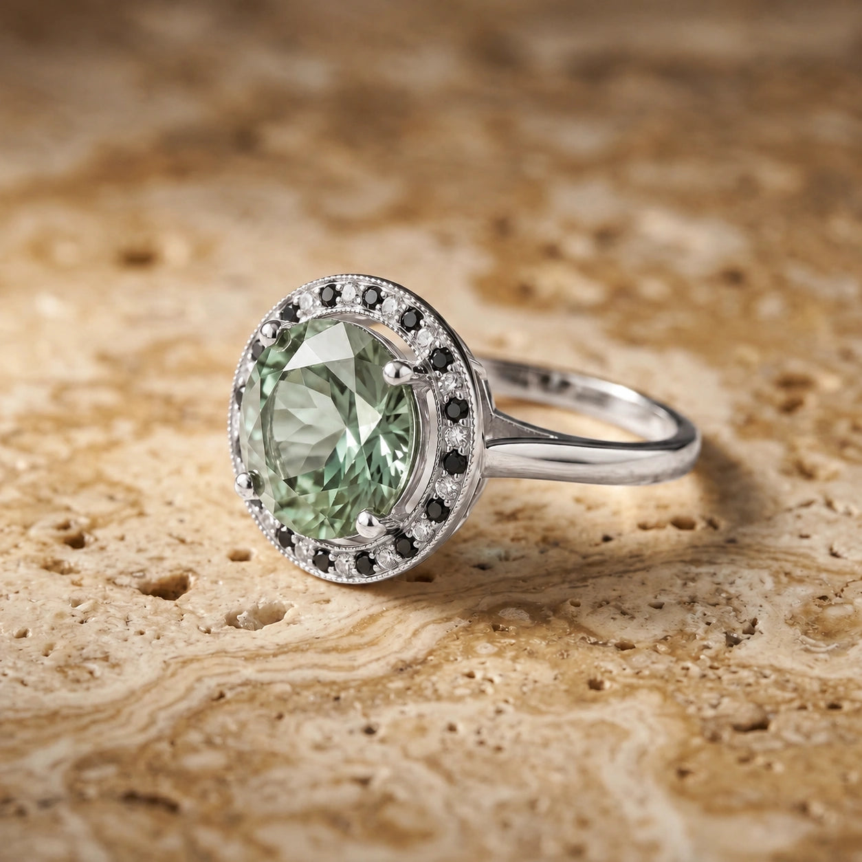 White Gold Ring Green Amethyst 10K — Eleonora