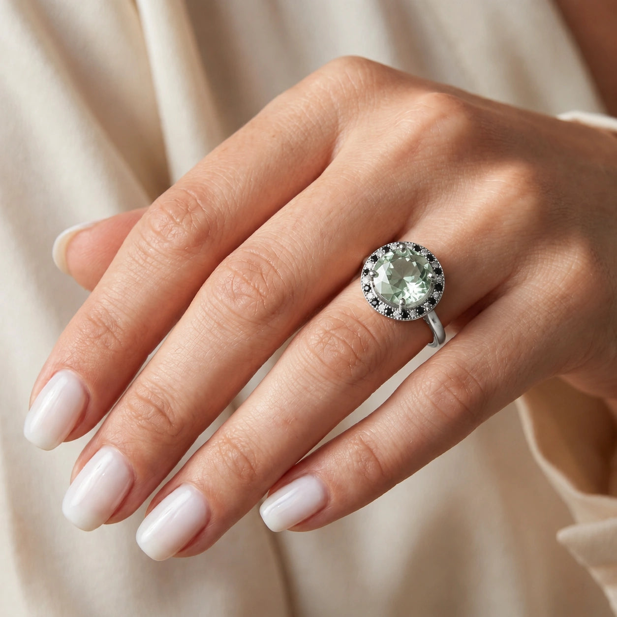 White Gold Ring Green Amethyst 10K — Eleonora