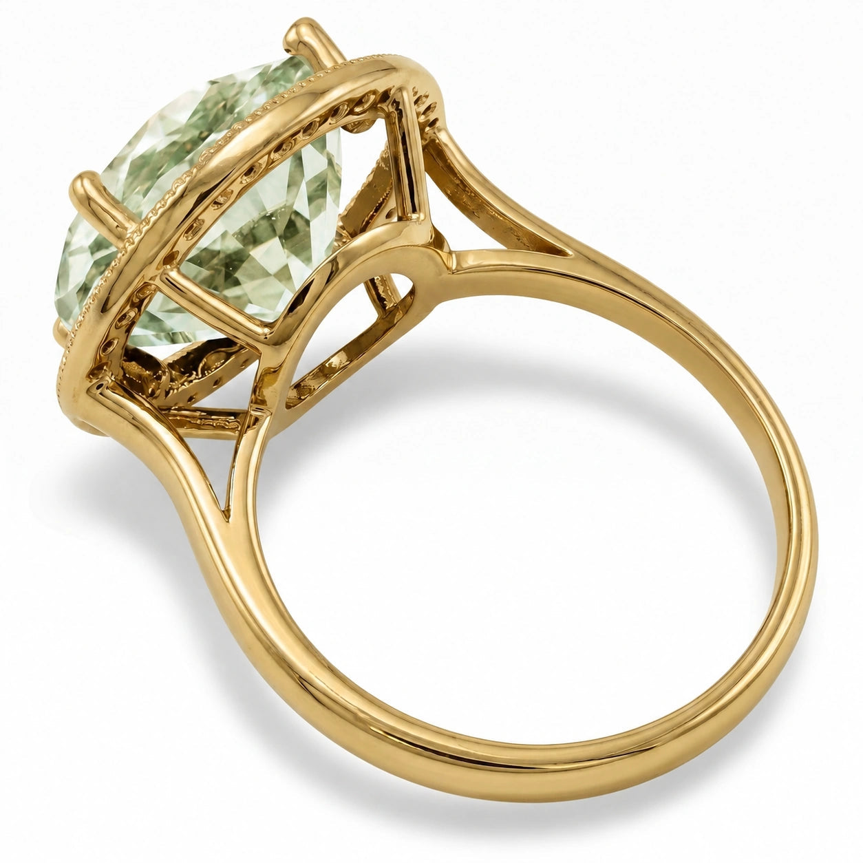 Yellow Gold Ring Green Amethyst 10K — Eleonora
