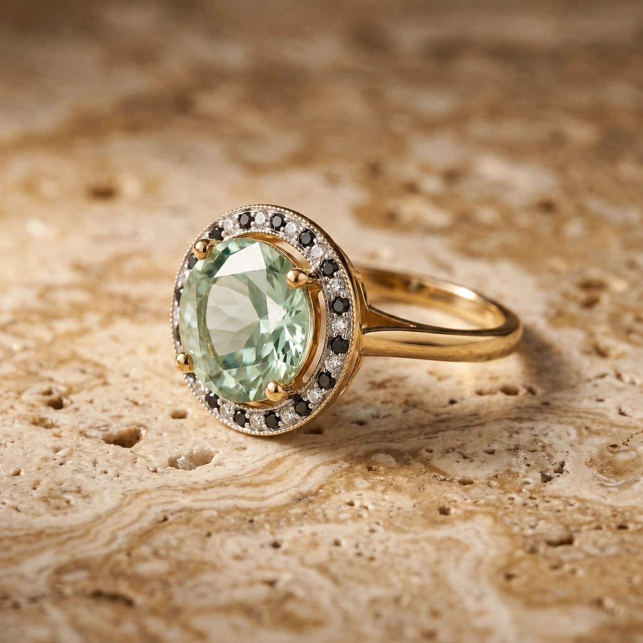 Yellow Gold Ring Green Amethyst 10K — Eleonora