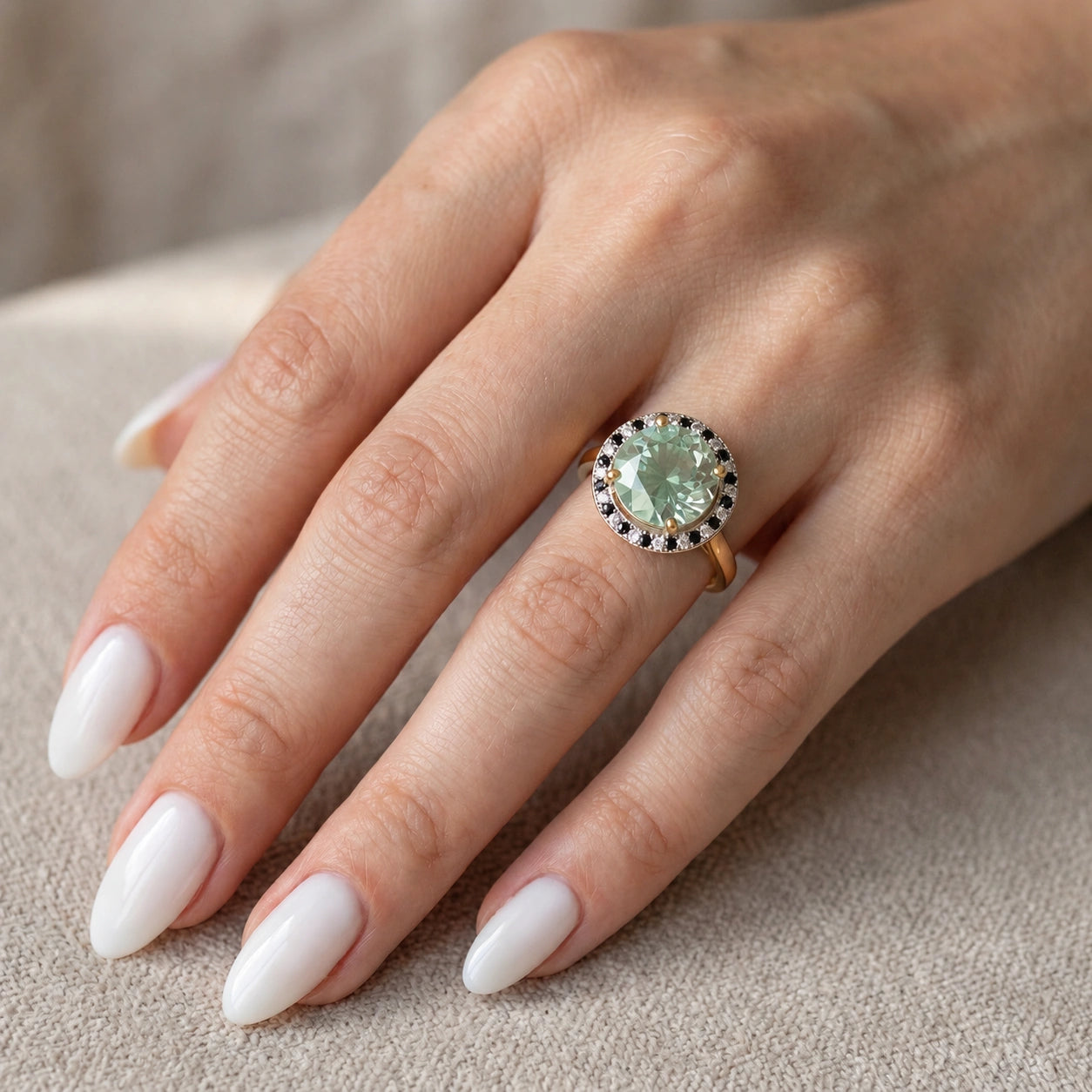 Yellow Gold Ring Green Amethyst 10K — Eleonora