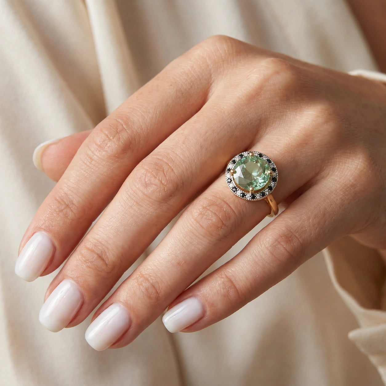 Yellow Gold Ring Green Amethyst 10K — Eleonora