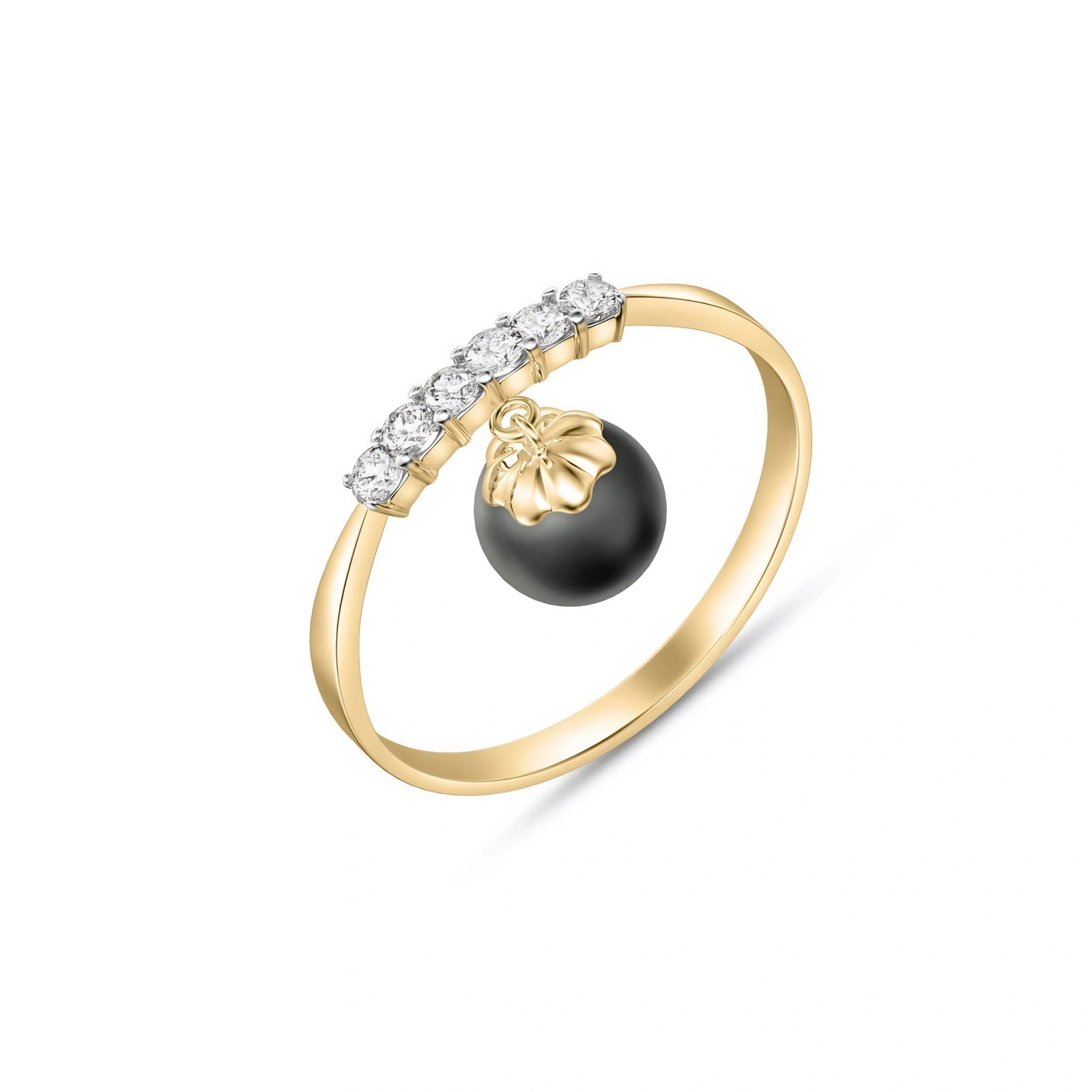 Yellow Gold Black Pearl & Diamond — Vitalba