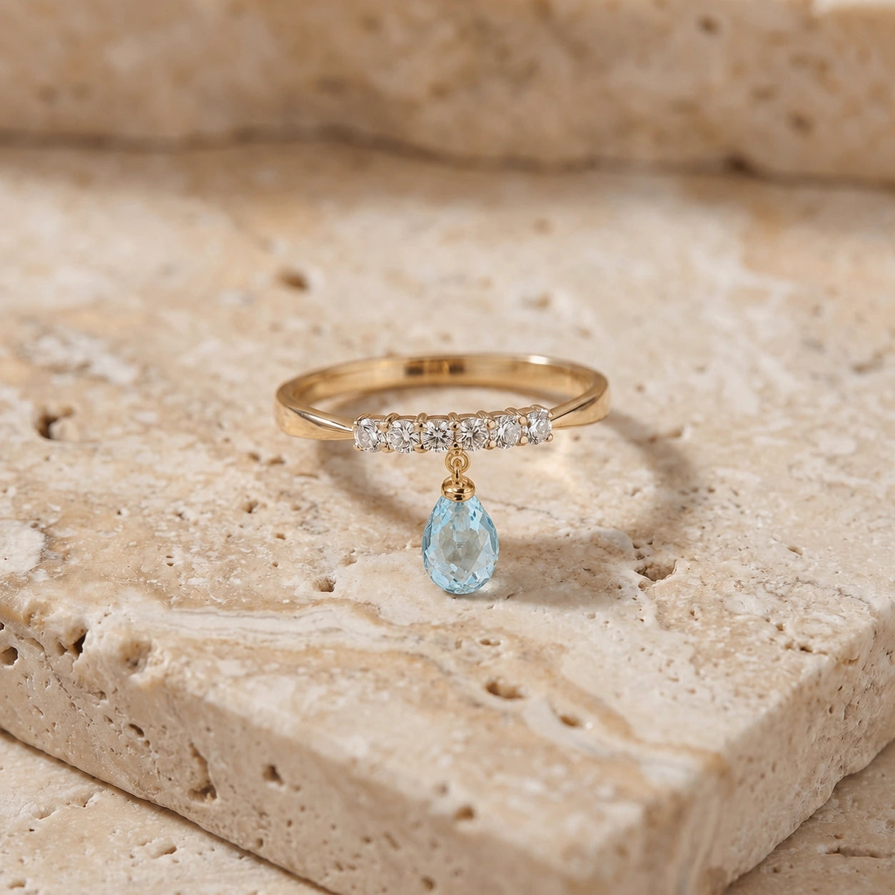 Yellow Gold Blue Topaz & Diamond — Vitalba
