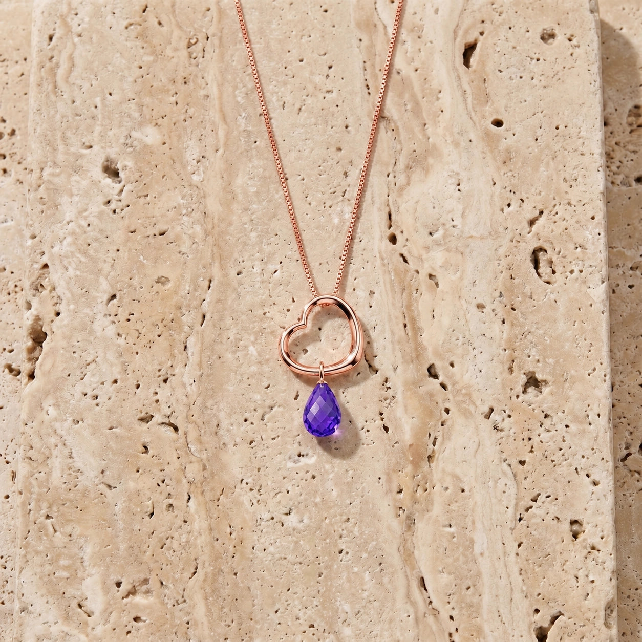 Rose Gold Celeste Pendant Necklace Amethyst 10K — Giuseppa