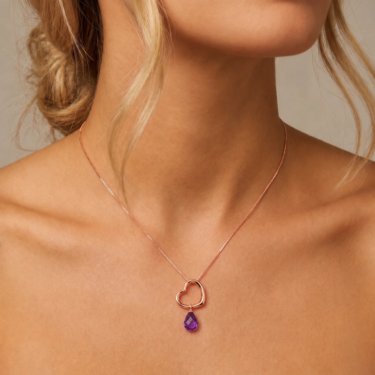 Rose Gold Celeste Pendant Necklace Amethyst 10K — Giuseppa