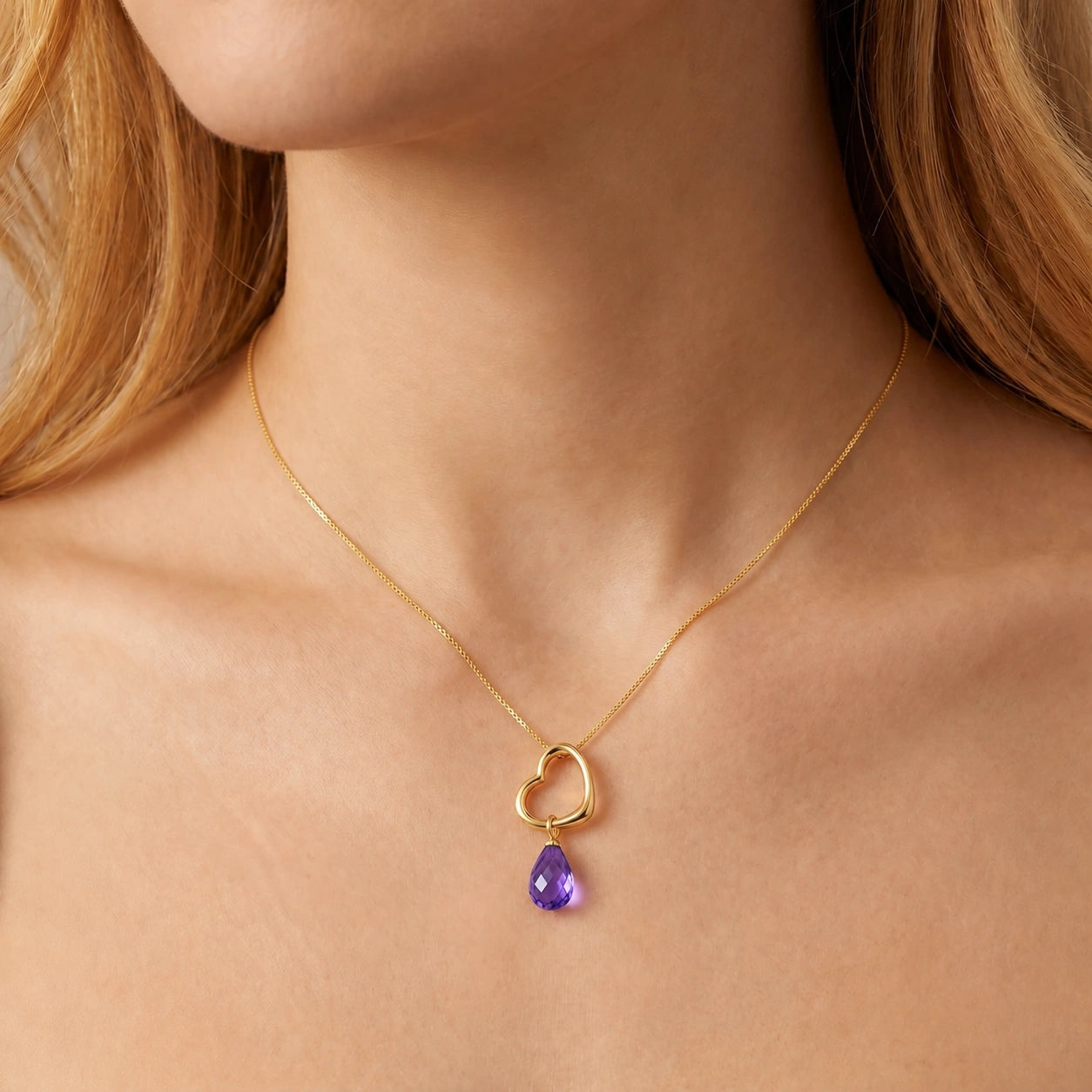 Yellow Gold Celeste Pendant Necklace Amethyst 10K — Giuseppa