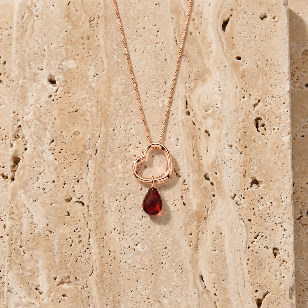 Rose Gold Celeste Pendant Necklace Garnet 10K — Giuseppa