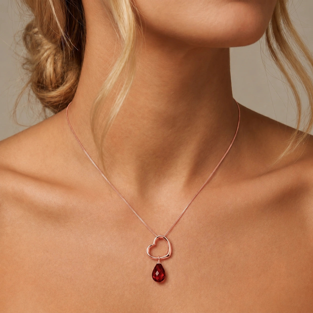 Rose Gold Celeste Pendant Necklace Garnet 10K — Giuseppa