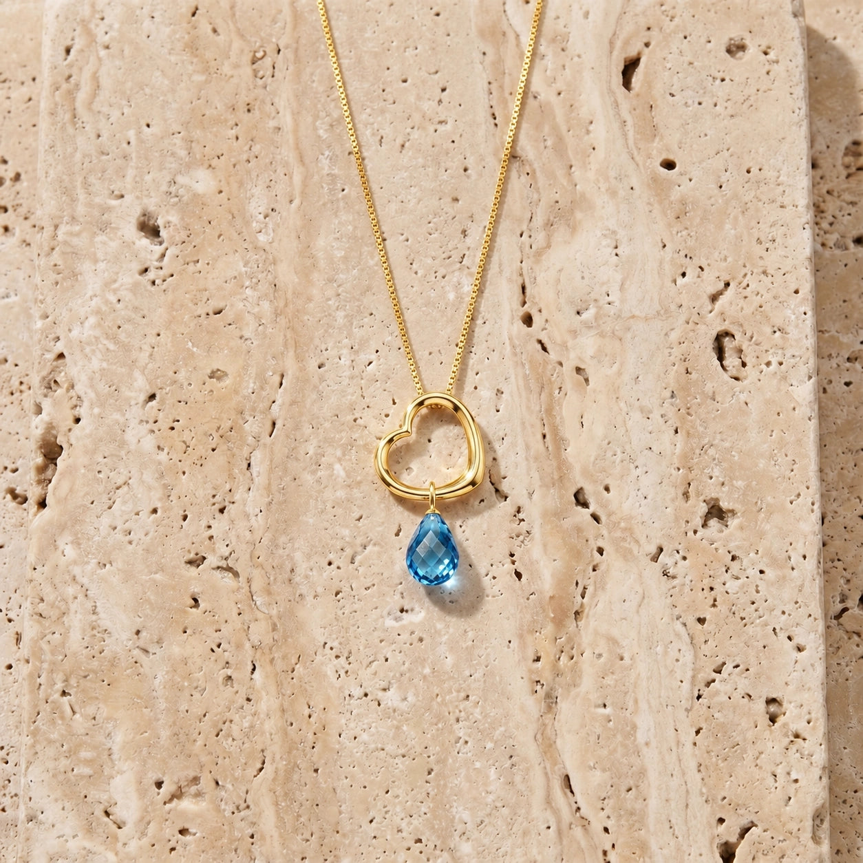 Yellow Gold Celeste Pendant Necklace Blue Topaz 10K — Giuseppa