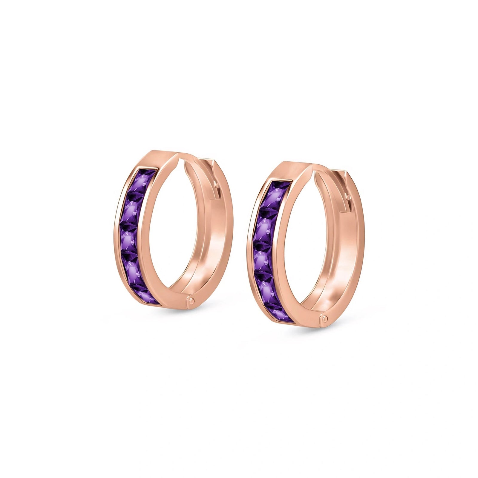 Rose Gold Huggie Earrings Amethyst 10K — Drusilla