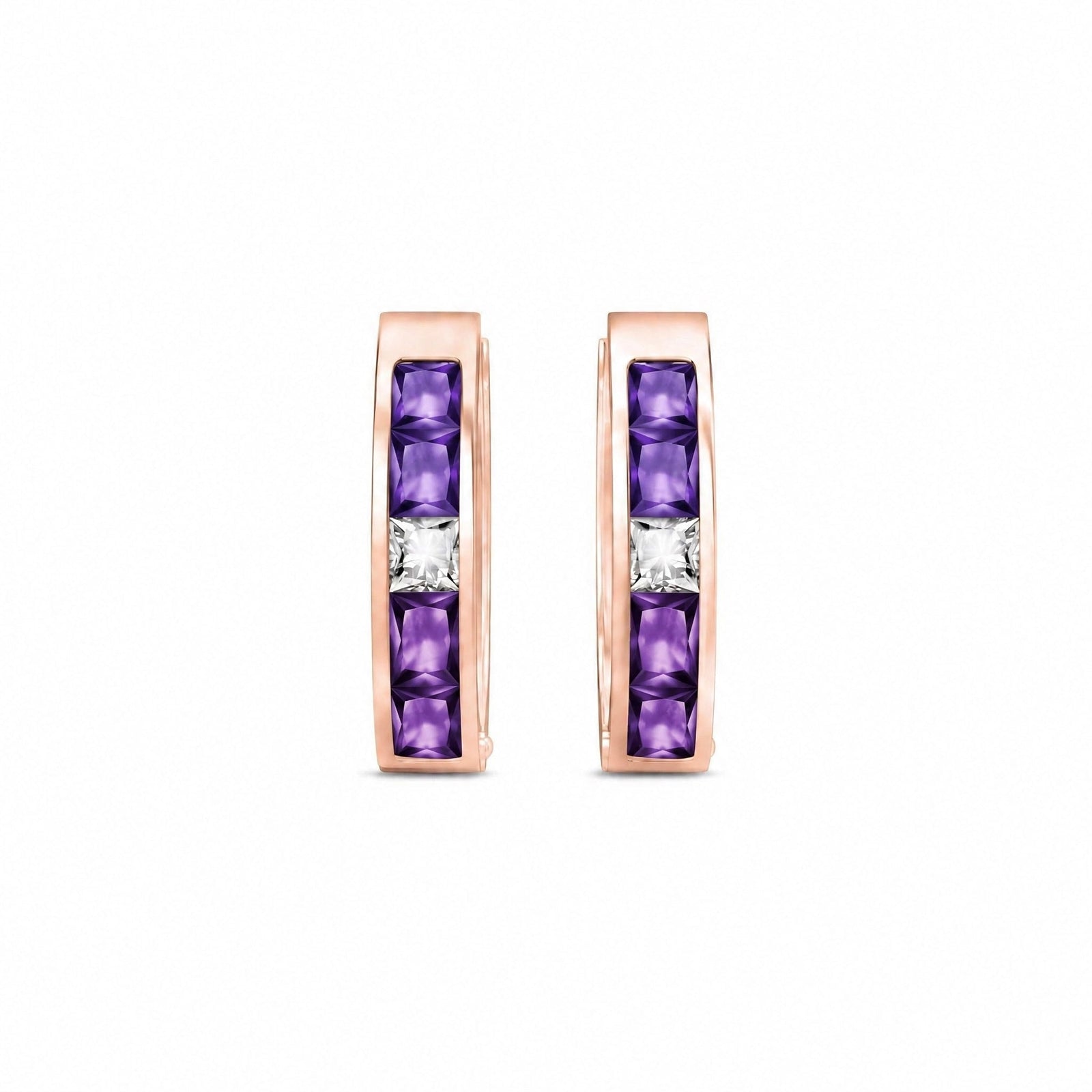 Rose Gold Huggie Earrings Amethyst 10K — Drusilla