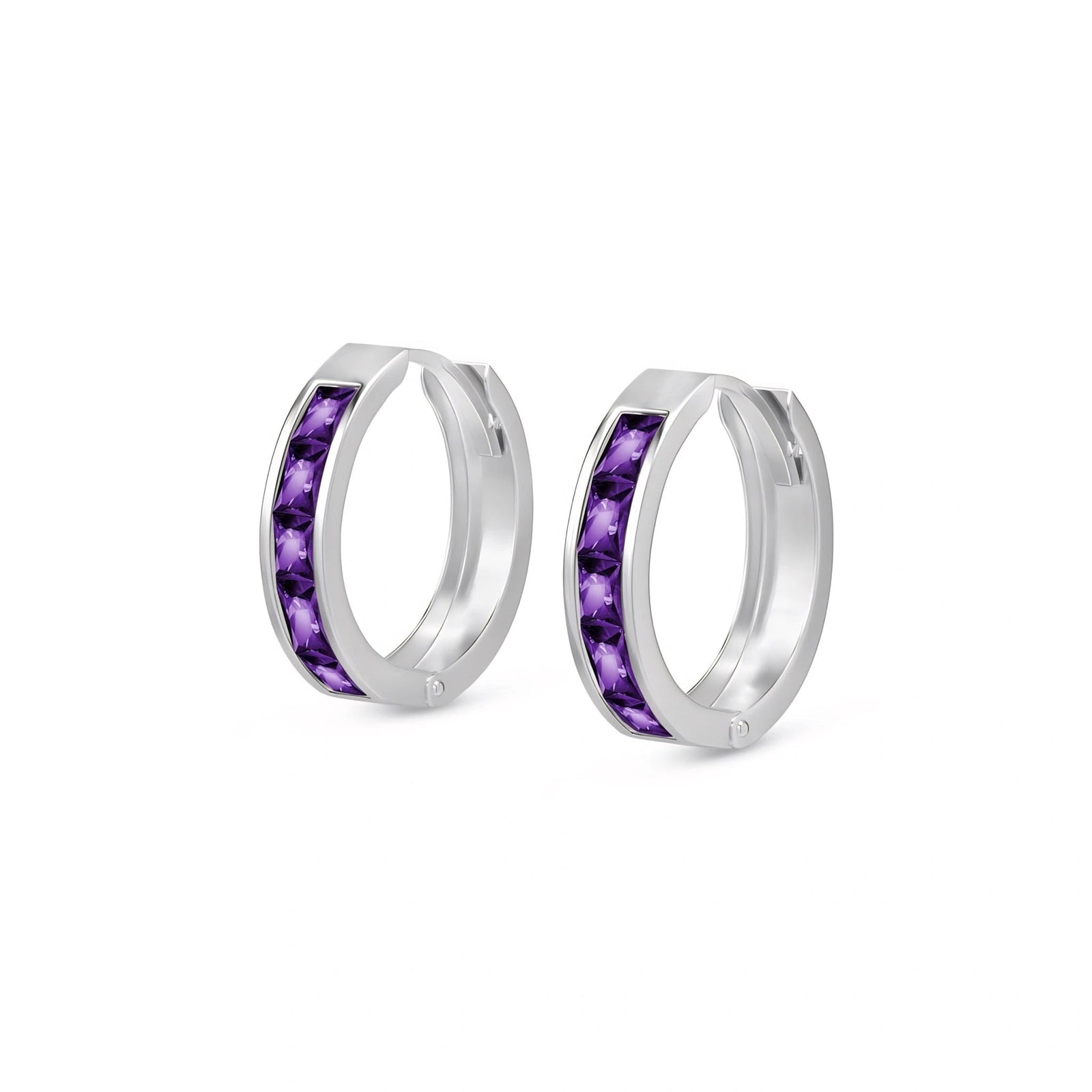 White Gold Huggie Earrings Amethyst 10K — Drusilla